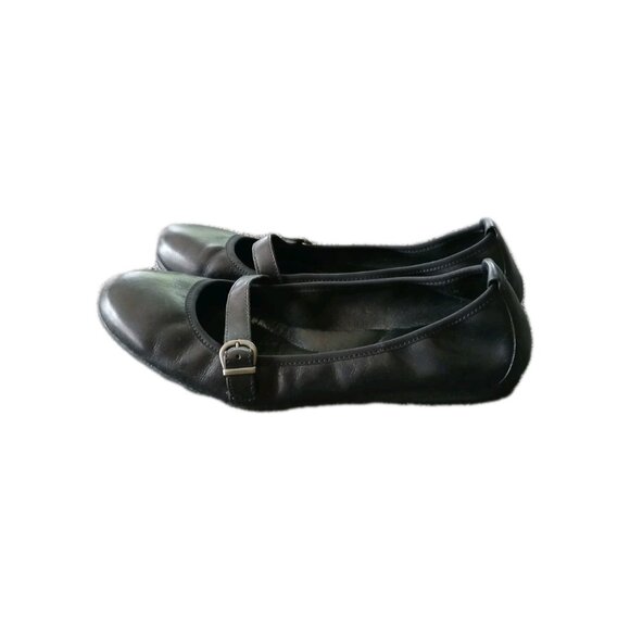 Born Womens 10 Black Leather Ballet Flats Buckle Strap Shoes Classic Preppy - Picture 1 of 6